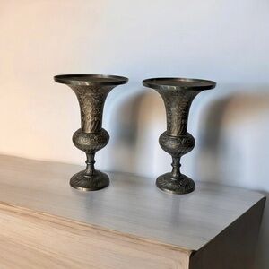 Pair Vintage Indian Bidriware Vase